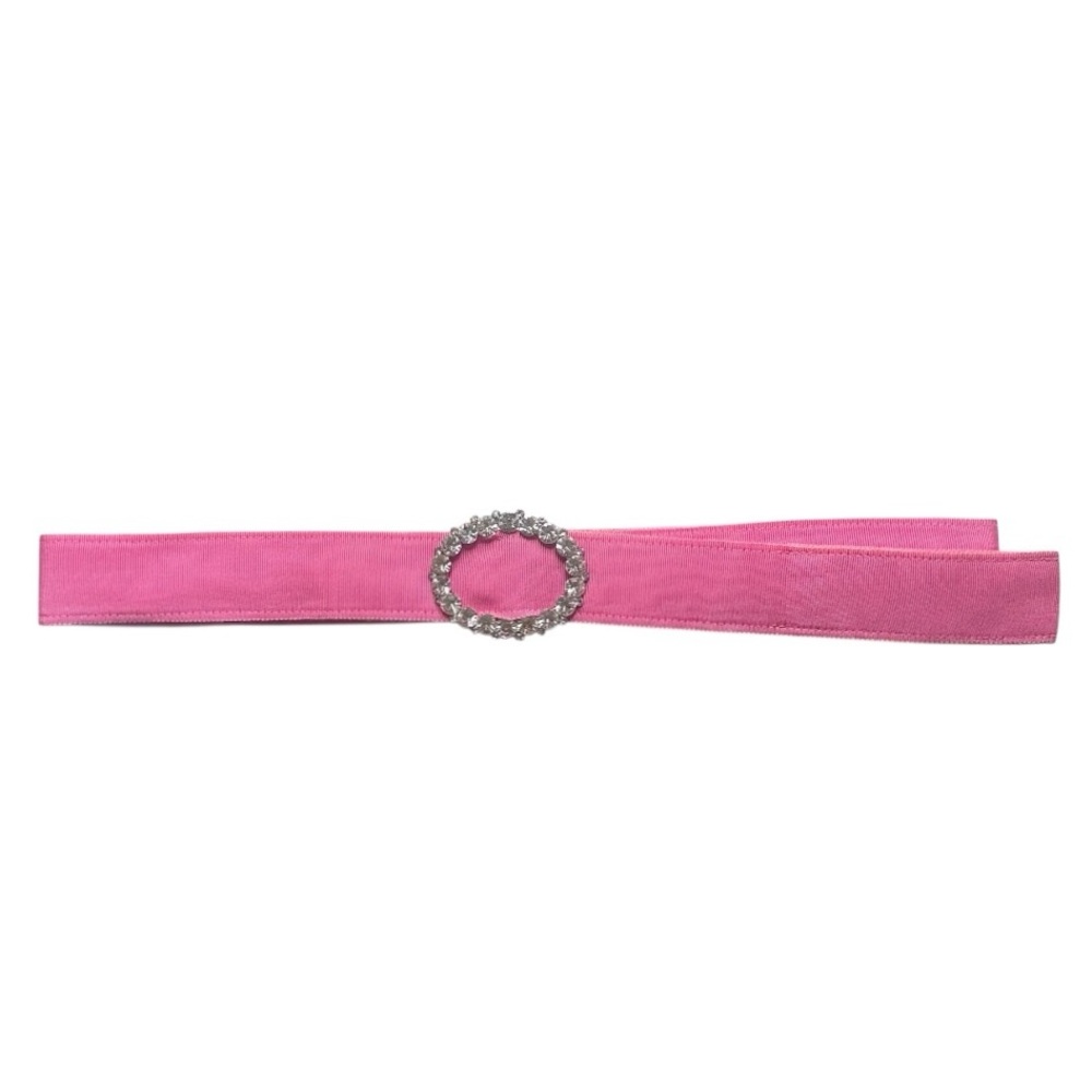 Peter Beaton Vintage Pink Ribbon Belt with Crystal Buckle